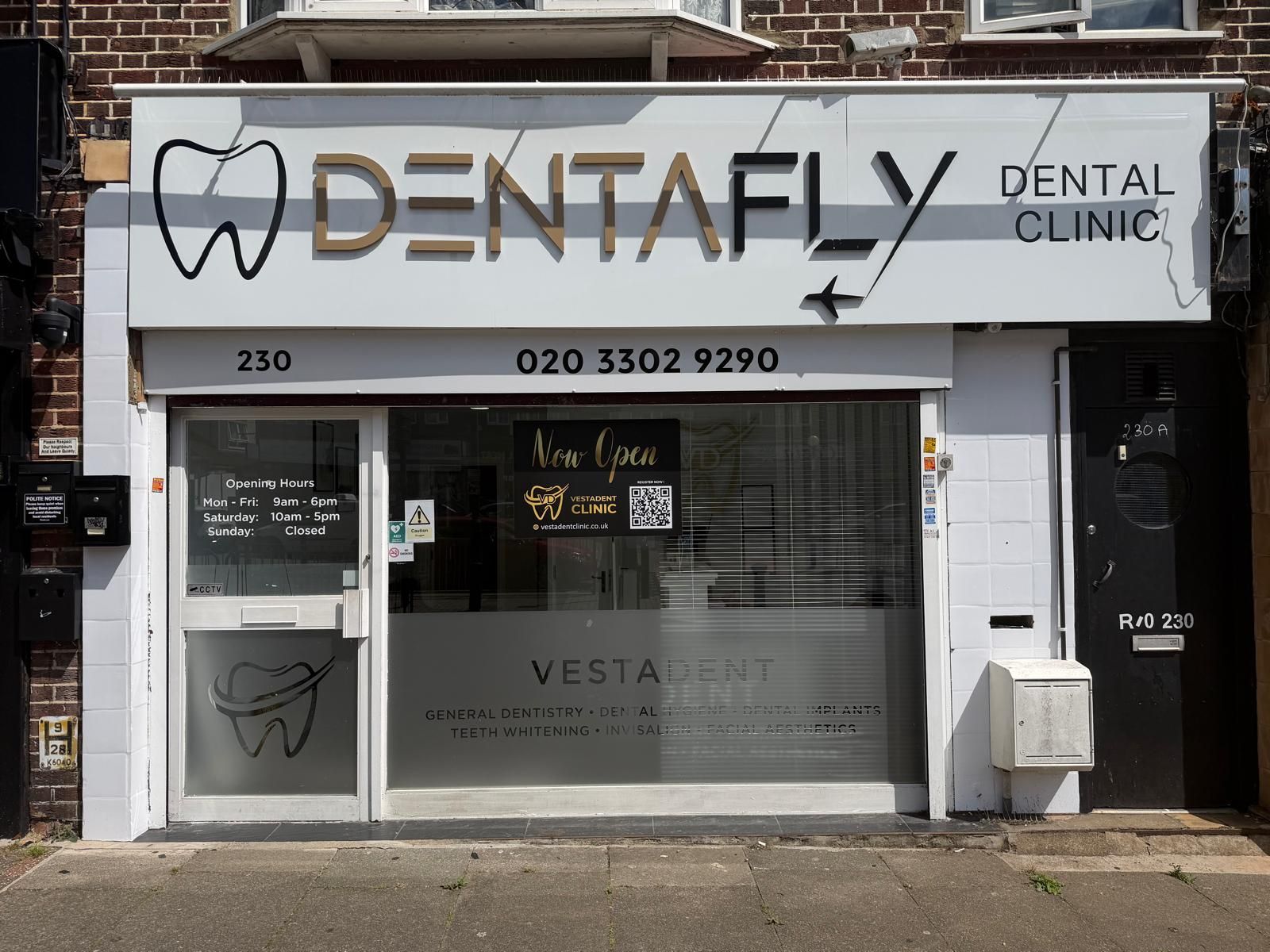 Find us — Vestadent practice exterior at 230 Church Lane, London